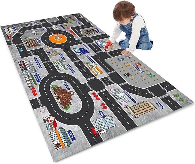 Kids Rug Play Mat Great for Playing with Cars and Toys,Educational Kid Road and Traffic City Life Carpet,Children Baby Fun Throw Rug for Bedroom Play Room,24X35Inch/60X90CM
