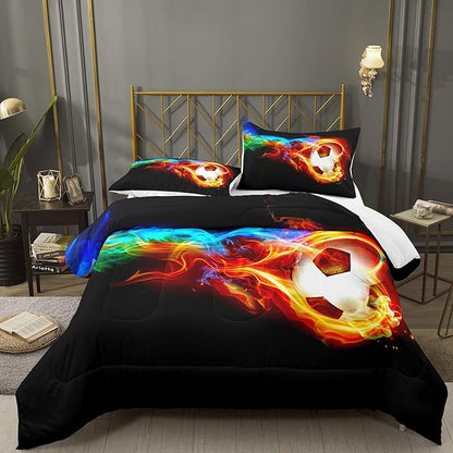 Bodhi Soccer Comforter Set King Size,Fire Sports Comforter Set for Boys,Football Bedding King,Teen Boy Bedding Set with Matching Pillowcases,Kids Comforter Set King