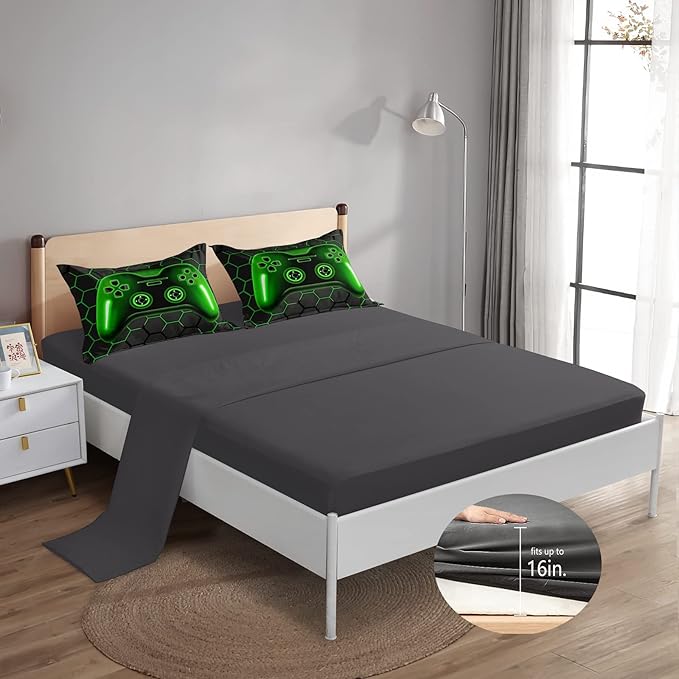 6 Pieces Bed in A Bag Gamer Bedding Set for Boys Kids Adult Gaming Comforters Set,Boys Bed in A Bag Set Queen Size Comforter with Fitted Sheet Flat Sheet Pillowcase pillowsham,DJTH5026Queen