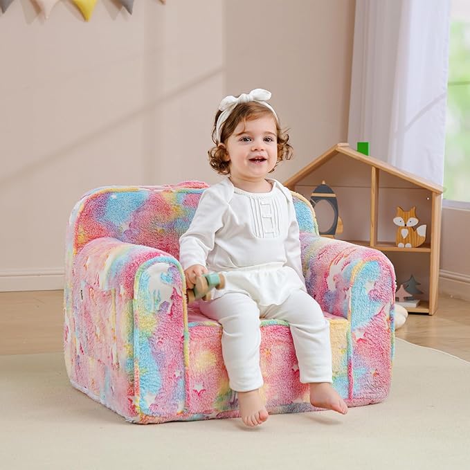 Comfy Toddler Chair Kids Chair,Toddler Foam Chair,Kids Armchair Toddler Couch Baby Kids Sofa Reading Chair with Glow in The Dark(Glow Pink)
