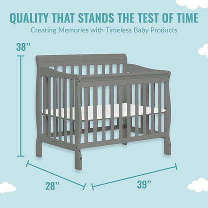 Aden 4-in-1 Convertible Mini Crib In Steel Grey, Greenguard Gold Certified, Non-Toxic Finish, New Zealand Pinewood, With 3 Mattress Height Settings