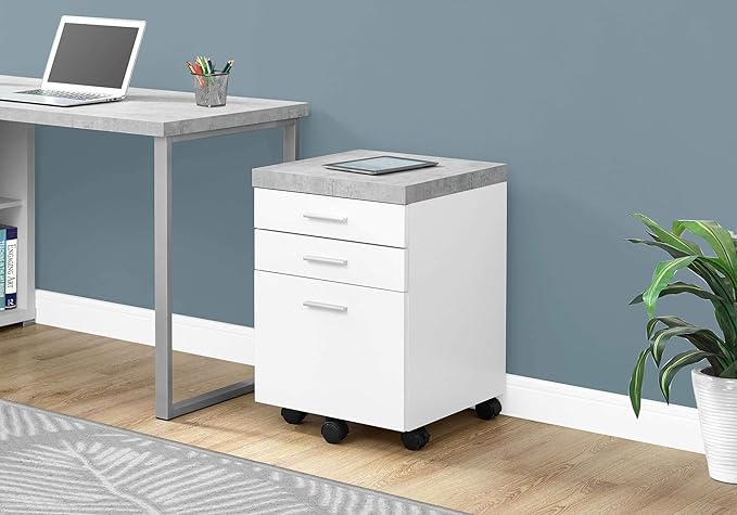 Monarch Specialties I 7051 File Cabinet, Rolling Mobile, Storage Drawers, Printer Stand, Office, Work, Laminate, Grey, White, Contemporary, Modern