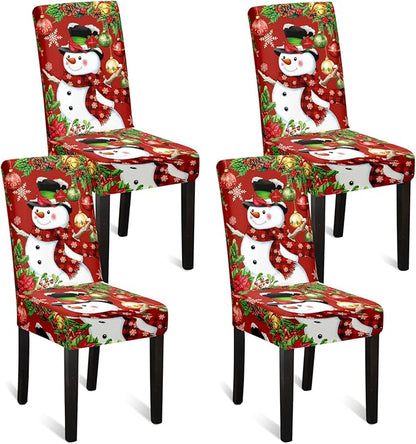 U'Artlines Christmas Chair Covers Set of 4, Removable Washable Merry Christmas Dining Chair Seat Covers Stretch Protector Slipcovers for Dining Room Kitchen Holiday Party Decor, Snowman