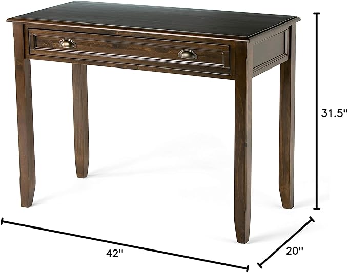 SIMPLIHOME Burlington SOLID WOOD 42 inch Wide Home Office Desk, Writing Table, Workstation, Study Table Furniture in Mahogany Brown with 1 Drawer