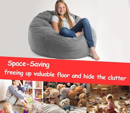 Premium Corduroy Stuffed Animal Storage Bean Bag Chair Cover (No Filler) for Organizing Plush Toys Or Textile Stuffable Bean Bag Sack for Adults Teens Children Lazy Chair Playroom Washable Cover