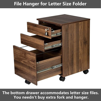 TOPSKY 3 Drawers Wood Mobile File Cabinet Fully Assembled Except Castors (Rustic Brown, 16.3x15.7x24.4)