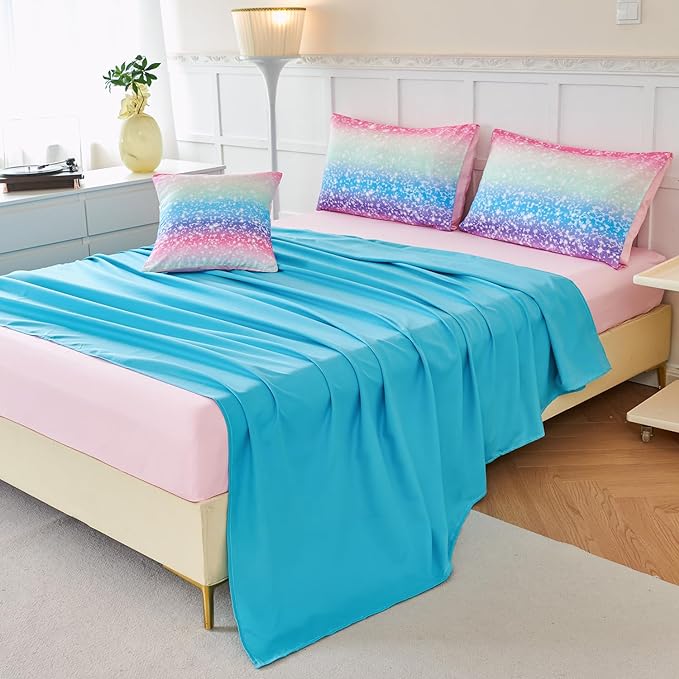 PERFEMET Rainbow Queen Comforter Set with Sheets, 6 Pieces Blue Green Bedding Sets for Girls, Tie Dye Ombre Bed Set for Bedroom Decoration, Lightweight All Season Bed in A Bag