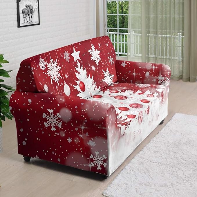 FKELYI Christmas Tree Sofa Furniture Protector Easy Going Stretch Sofa Slipcover Non-Slip Sofa Couch Cover Washable Sofa Slipcovers L