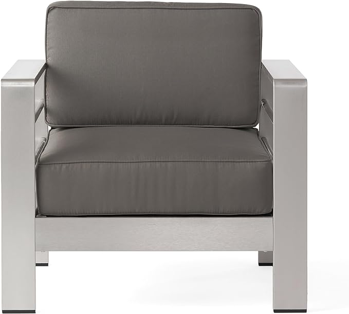 Christopher Knight Home Cape Coral Outdoor Chat Set with Fire Table, 5-Pcs Set, Khaki / Dark Grey