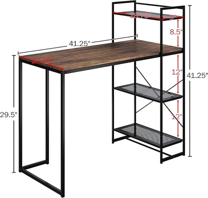 Lavish Home 80 BLT-SHF All-in-One Computer Desk with Shelves for Home Office, Bedroom, or Craft Table, Rustic Brown & Black