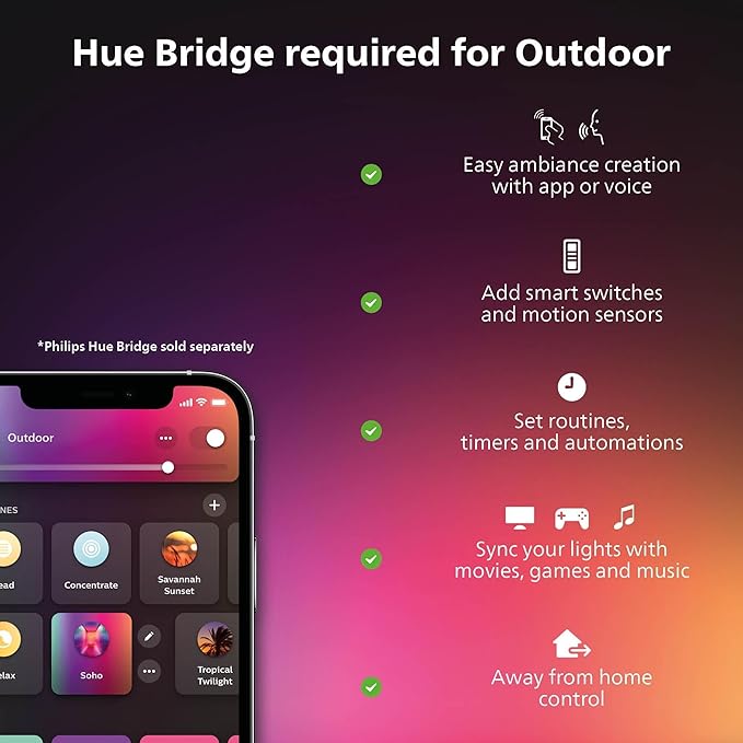 Philips Hue Amarant Outdoor Smart Light Bar, Black - 20W, White and Color Ambiance LED Light - 1 Pack - Requires Hue Bridge and Outdoor Power Supply - Control with Hue App and Voice - Weatherproof