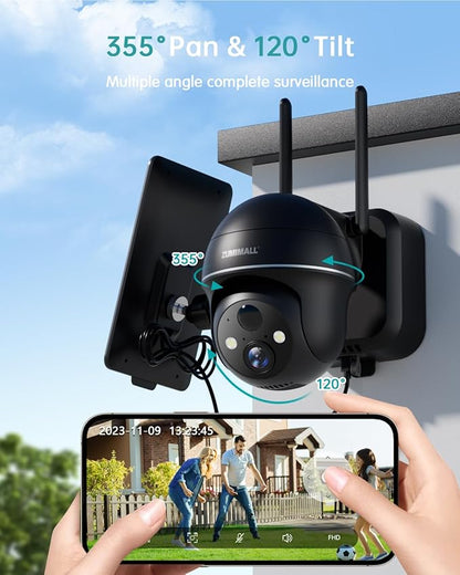 ZUMIMALL Security Cameras Wireless Outdoor - 2 Packs, 360°View Outdoor Camera Wireless Solar Powered,2.4G WiFi, Spotlight/Siren//3MP Color Night Vision/AI Detection/IP66/Cloud/Alert, Work with Alexa