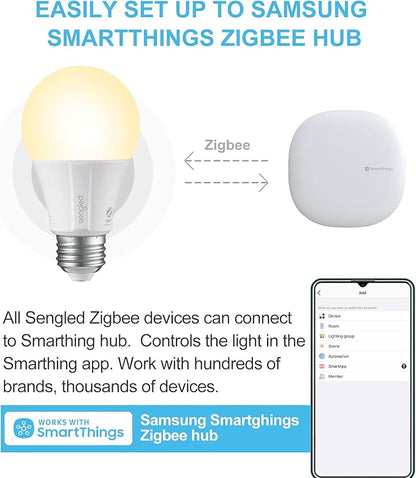 Sengled Zigbee Smart Light Bulbs, Smart Hub Required, Works with SmartThings and Echo with Built-in Hub, Voice Control with Alexa and Google Home, Soft White 60W Eqv. A19 Alexa Light Bulb, 2 Pack