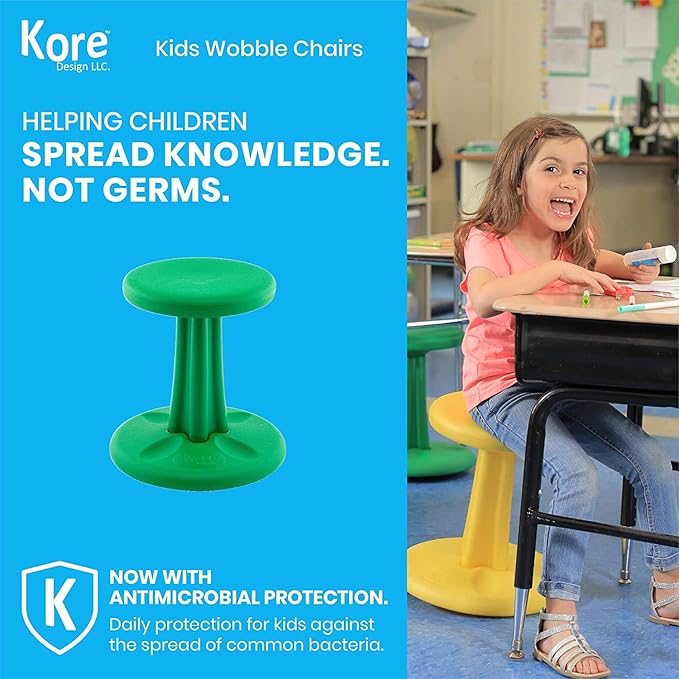 Kore Kids Preschool Wobble Chair - Flexible Seating Stool for Classroom, Preschool, Kindergarten & Elementary School - Age 4-5 yrs, Green (12in)