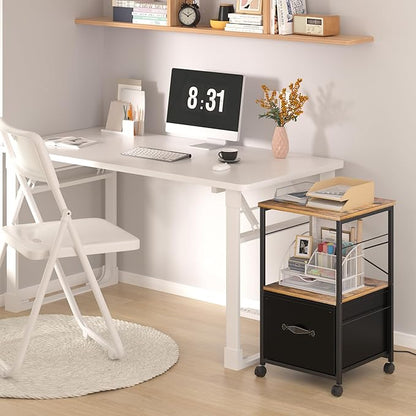 VECELO File Cabinet, Rolling Printer Stand with Large Fabric Drawer, Storage Cabinet Fits Letter Size, Ideal for Small Spaces, Apartments and Bedroom, Easy to Install, Brown+Black,2 Set