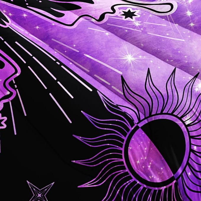 Datura home Black Purple Butterfly Comforter Set for Girls Women,Boho Butterfly Sun and Moon Mandala Printed Bedding Set with 2 Pillowcases(Black Purple Queen)