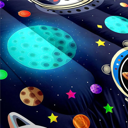 Dogs Full Size Bedding Set - 3Pcs Cute Dogs Comforter Set for Boys Ultra Soft Universe Corgi Husky Alaska Pattern Bedding Set for Kids Girls Boys Lightweight Blue-Black Reversible for All Season