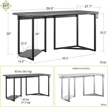 Quest Gaming Desk with CPU Stand, White
