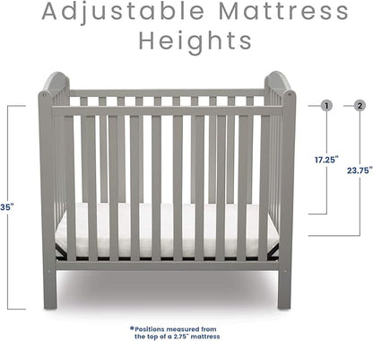 Delta Children Emery Mini Convertible Baby Crib with 2.75-inch Mattress, Grey