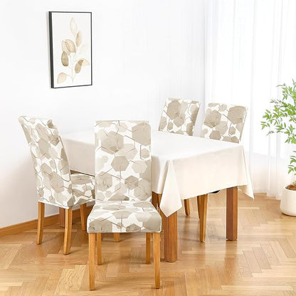 Gibelle Dining Room Chair Covers Set of 4, Soft Stretch Kitchen Chair Covers Slipcover Protector, Removable Washable Geometric Parson Chair Covers 4 Pack, Beige