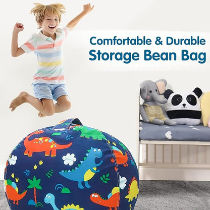 Lukeight Stuffed Animal Storage Bean Bag Chair Cover for Kids, Dinosaur Zipper Beanbag Chair Cover for Organizing Toddler & Kids' Rooms Plush Toys (Dinosaur, X-Large)