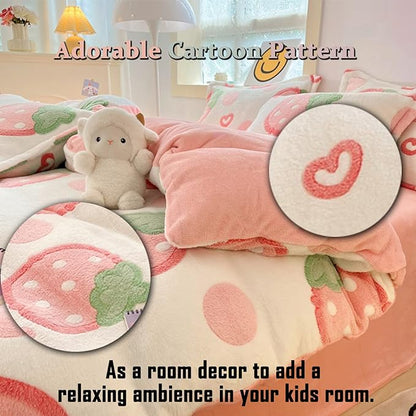MorroMorn Twin Duvet Cover Set, Pink Strawberry Cute Bedding Sets, Fluffy Comforter Covers Lightweight Blanket Ultra Soft Kawaii for Girls Kids Toddler Teen Women Twin/Twin XL Size
