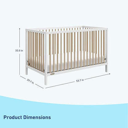 Graco Teddi 5-in-1 Convertible Crib (White with Driftwood) – GREENGUARD Gold Certified, Converts to Daybed, Toddler & Twin Bed with Headboard and Footboard, Adjustable Mattress Height