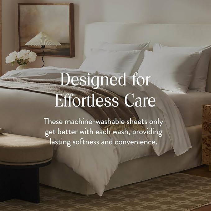 Brooklinen Luxury Sateen 4 Piece Twin XL Sheets Set in White - 100% Cotton Sateen Sheets - 1 Fitted Sheet, 1 Flat Sheet, 2 Pillowcases - Best Luxury Sheets