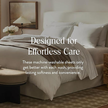 Brooklinen Luxury Sateen 4 Piece Twin XL Sheets Set in White - 100% Cotton Sateen Sheets - 1 Fitted Sheet, 1 Flat Sheet, 2 Pillowcases - Best Luxury Sheets