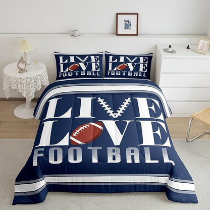 Feelyou Rugby Sports Bedding Set Queen Size Football Comforter Set for Kids Boys Girls Decor Soccer Ball Game Comforter Microfiber American Football Player Duvet Set Bedroom Quilt Set