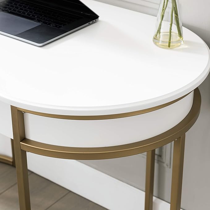 Leick Home 85405 Home Office Computer Desk with Dropfront Keyboard Drawer, Furniture, Cottage White/Gold