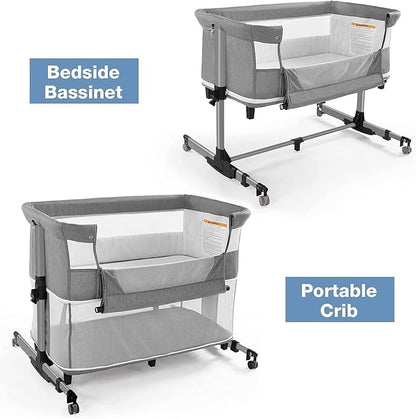 Bedside Crib,3 in 1 Baby Crib Adjustable Portable Bed for Infant,Baby Bassinet with Mosquito net Baby Newborn Must Have Bed,Grey