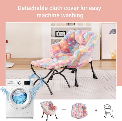 Welnow Toddler Kids Lazy Chair with Ottoman, Glow in The Dark Accent Comfy Lounge Children Armchair Couch with Removable Cover, Detachable Reading Chair with Footrest for Boy or Girl