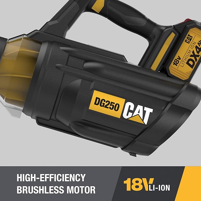 Cat DG250 18V Brushless 450 CFM 100 MPH Leaf Blower Cordless with Battery and Charger, 2-Speed Blowers for Lawn Care, Lightweight Cordless Leaf Blower – Battery & Charger Included