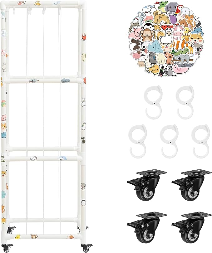 X-Large Plush Stuffed Animal Zoo Cage with Wheels, 67.7'' Stuffed Animal Storage Zoo Holder Standing, Toy Storage Organizer Shelves Basket with Net for Playroom, Bedroom, Nursery