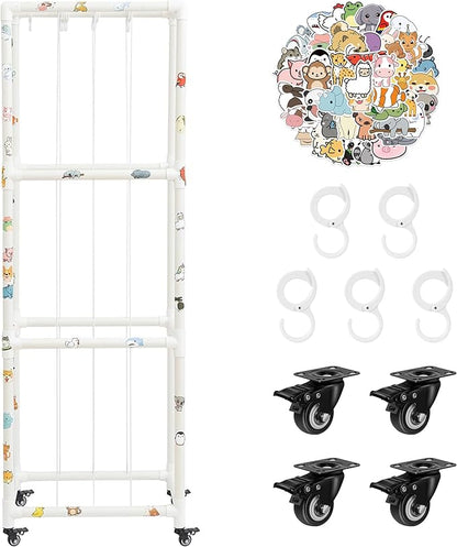 X-Large Plush Stuffed Animal Zoo Cage with Wheels, 67.7'' Stuffed Animal Storage Zoo Holder Standing, Toy Storage Organizer Shelves Basket with Net for Playroom, Bedroom, Nursery