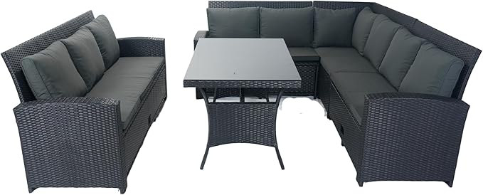 5 Pieces Outdoor Rattan Patio Furniture Sectional, Seater Conversation Set with 3 Storage Under Seat Wicker + Dark Grey Cushion for Backyard, Deck, Poolside, Zl-Black