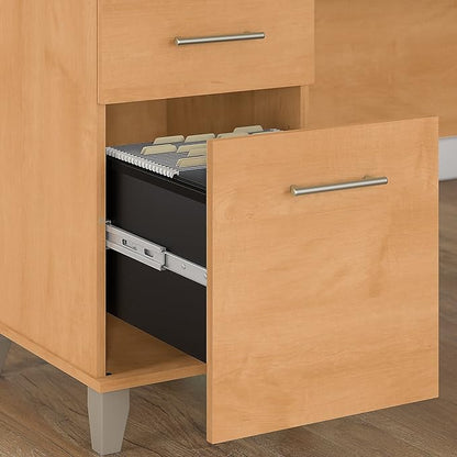 Bush Furniture Somerset 3 Position Sit to Stand L Shaped Desk with Hutch in Maple Cross Ergonomic Height Adjustable Standing Computer/Laptop Table for Home Office
