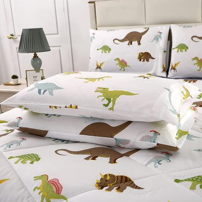 MAG 3Pcs Dinosaur Comforter Set,White Base Full Bedding Comforter Set,for Toddlers Kids,Boys Teens and Girls,Super Soft Microfiber, Full Size (1 Comforter + 2 Pillowcases)