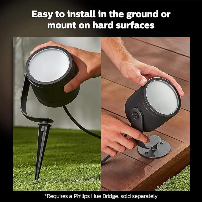 Philips Hue Lily XL Outdoor Smart Spot Light - White & Color Ambiance LED Walkway Lights - Low Voltage Lighting - 1 Pack - Requires Bridge and Power Supply - Control with App and Voice - Weatherproof