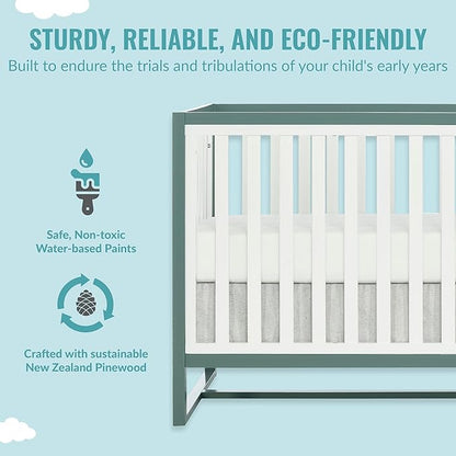 Arlo 5-in-1 Convertible Crib in Jungle Green, JPMA Certified, 3 Mattress Height Settings, Non-Toxic Finish, Made of Sustainable and Sturdy Pinewood