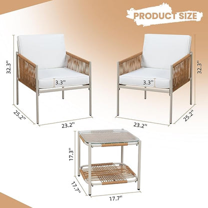 Shintenchi 3 Piece Wicker Patio Furniture Set, Outdoor Furniture Rattan Conversation Set with Two Single Chairs and Coffee Table for Backyard, Balcony, Poolside