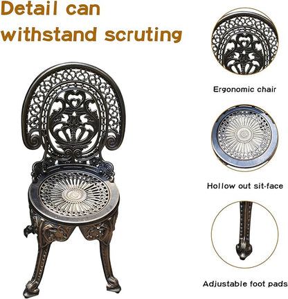 Patio Bistro Set.Rust-Resistant Cast Aluminum Bistro Table Set with Umbrella Hole for Backyard (Crown Copper)