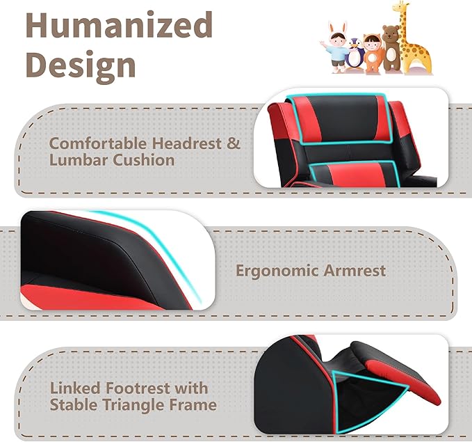 RACER Larger Kids Gaming Chair Leather Recliner Sofa Children Ages 3-12, BlackRed