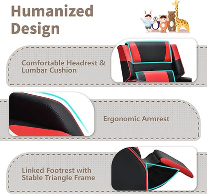 RACER Larger Kids Gaming Chair Leather Recliner Sofa Children Ages 3-12, BlackRed