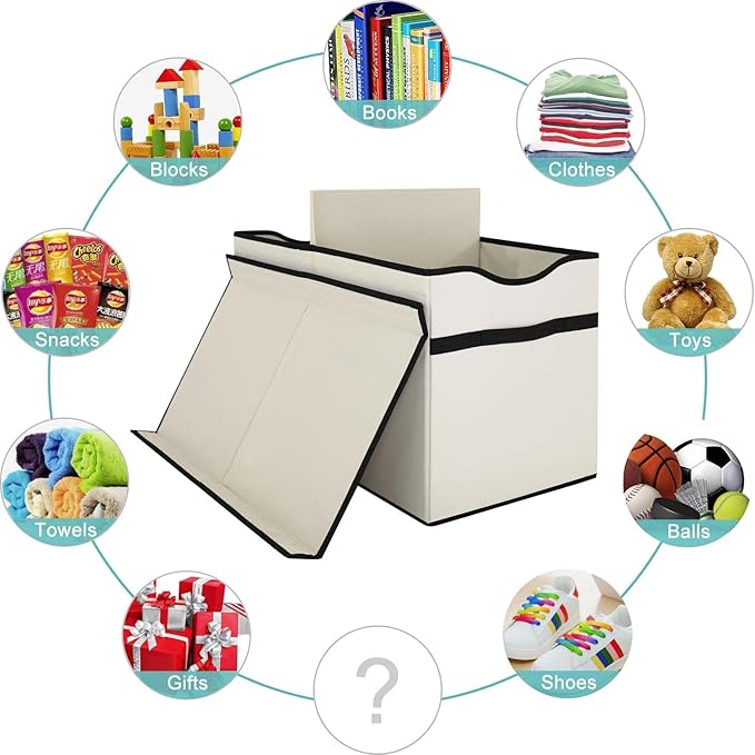 VICTOR'S Kids Toy Box Chest - Extra Large Lightweight Collapsible Toy Storage Organizer Boxes Bins Baskets for Kids, Boys, Girls, Nursery Room, Playroom, Closet (Beige)
