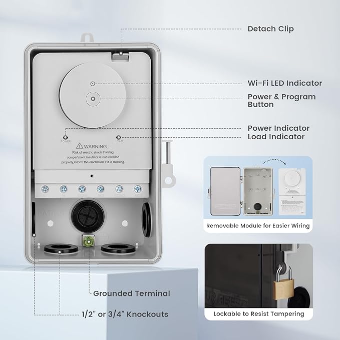 SURAIELEC WiFi Pool Timer, Outdoor Indoor Smart Switch, 40 AMP, 2HP, 120, 240, 277 VAC, Heavy Duty Pool Controller Light Timer Box for Pool Pump, Water Heater, Spa, Powerful Electrical Appliances