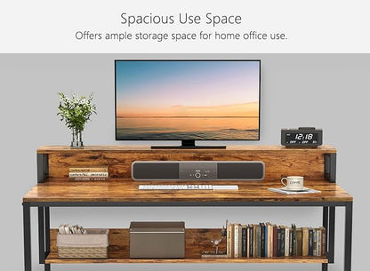 BANTI Computer Home Office Desk, 47" Small Desk Table with Storage Shelf and Bookshelf, Study Writing Table Modern Simple Style Space Saving Design, Black