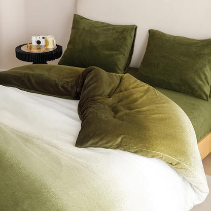 Wellboo Army Green Gradient Comforter Sets Full Green White Fluffy Bedding Comforters Modern Gradient Dark Green Flannel Quilts Farmhouse Abstract Art Watercolor Comforters Sherpa Fuzzy Plush Bedding
