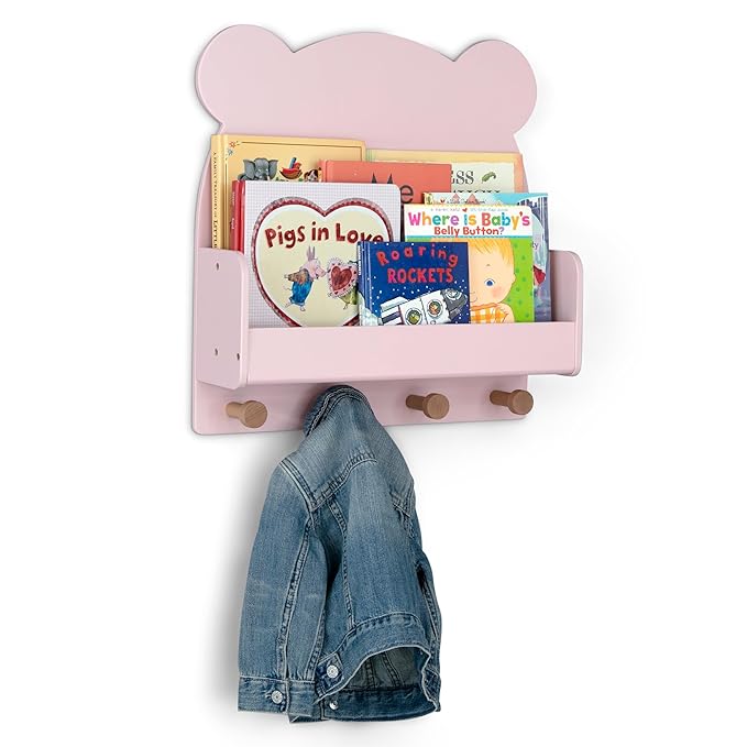 Delta Children babyGap Graham 4-in-1 Convertible Crib with Storage Drawer + Brannan Bear Bookcase with Bins + Brannan Bear Wall Shelf with 4 Hooks, Blush Pink/Dark Pink (Bundle)